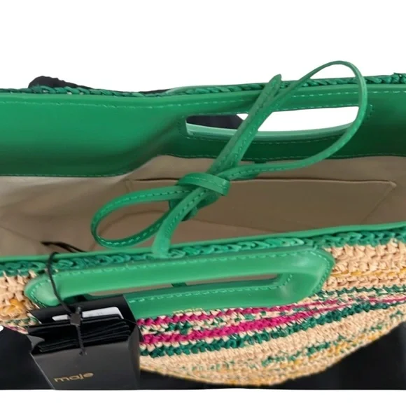 NEW Maje Mini Striped Raffia Basket Bag Green Multicolor Crossbody Clutch - Picture 3 of 6